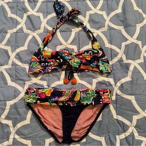 Anne Cole Estilo Bright Floral Medium Halter Bikini Swim Suit Bathing Suit EUC